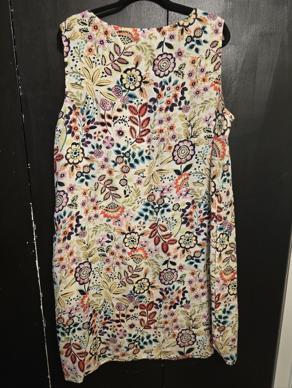 J. Jill Love Linen Sleeveless Swing Dress w/ Floral Patten On Oat Background 2x - Picture 3 of 4